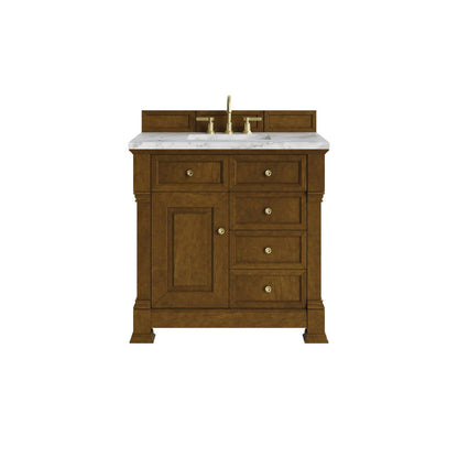 James Martin - Brookfield 36" Single Vanity, Honey Oak w/ 3 cm Carrara White Marble Top - 547-V36-HNO-3CAR view 1