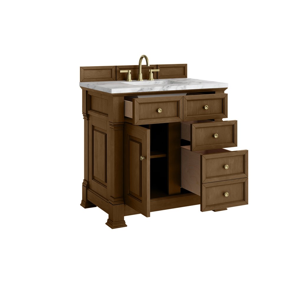 James Martin - Brookfield 36" Single Vanity, Honey Oak w/ 3 cm Carrara White Marble Top - 547-V36-HNO-3CAR view 8