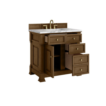 James Martin - Brookfield 36" Single Vanity, Honey Oak w/ 3 cm Carrara White Marble Top - 547-V36-HNO-3CAR view 8