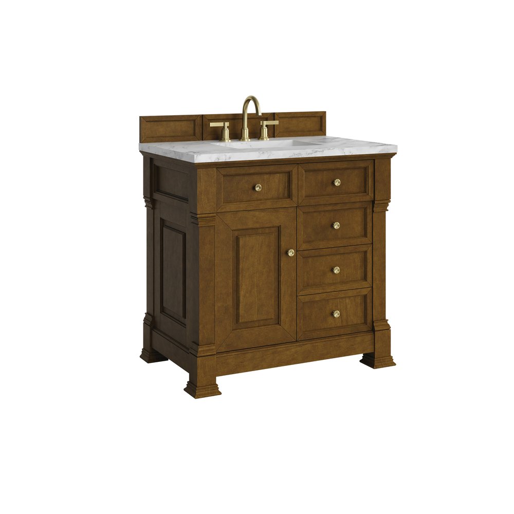 James Martin - Brookfield 36" Single Vanity, Honey Oak w/ 3 cm Carrara White Marble Top - 547-V36-HNO-3CAR view 10