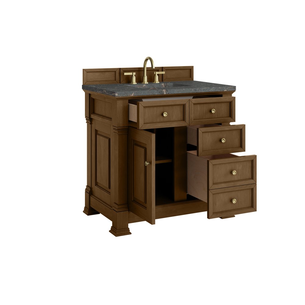 James Martin - Brookfield 36" Single Vanity, Honey Oak w/ 3 CM Parisien Bleu Silestone Top - 547-V36-HNO-3PBL view 8