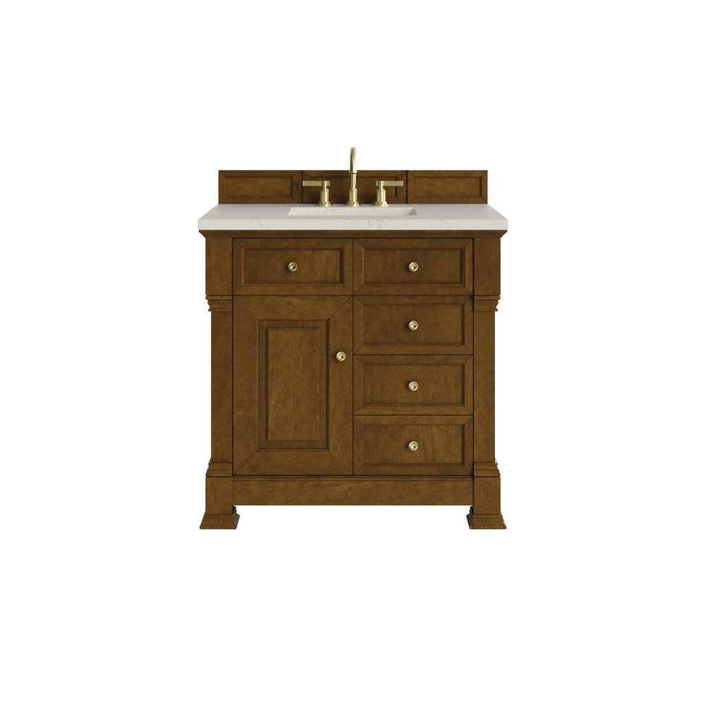 James Martin - Brookfield 36" Single Vanity, Honey Oak, w/ 3 CM Siberian Silestone Top - 547-V36-HNO-3SFR view 1