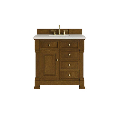 James Martin - Brookfield 36" Single Vanity, Honey Oak, w/ 3 CM Siberian Silestone Top - 547-V36-HNO-3SFR view 1