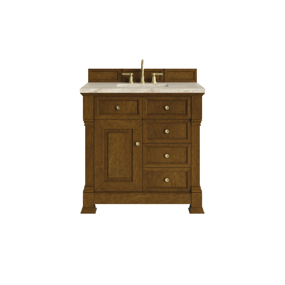 James Martin - Brookfield 36" Single Vanity, Honey Oak, w/ 3 CM Tajnar Eclos Top - 547-V36-HNO-3TJR view 1