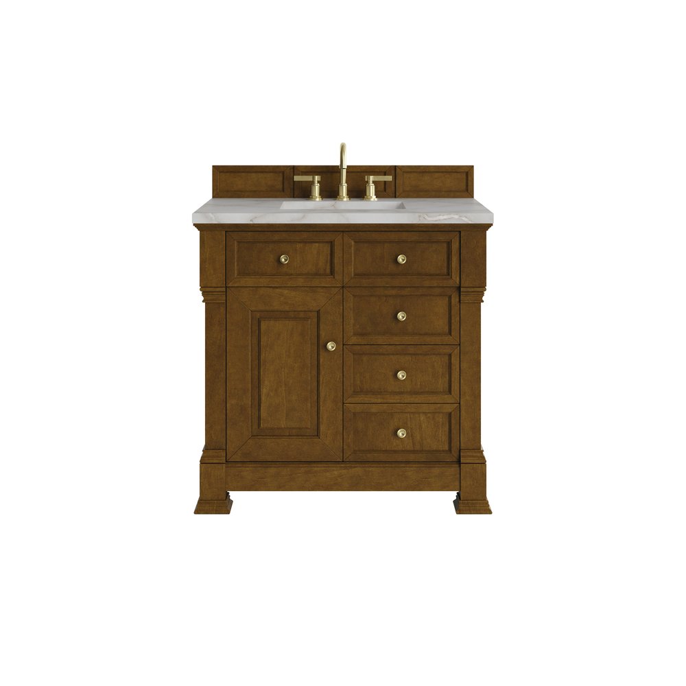 James Martin - Brookfield 36" Single Vanity, Honey Oak w/ 3 CM Victorian Silver Silestone Top - 547-V36-HNO-3VSL view 1