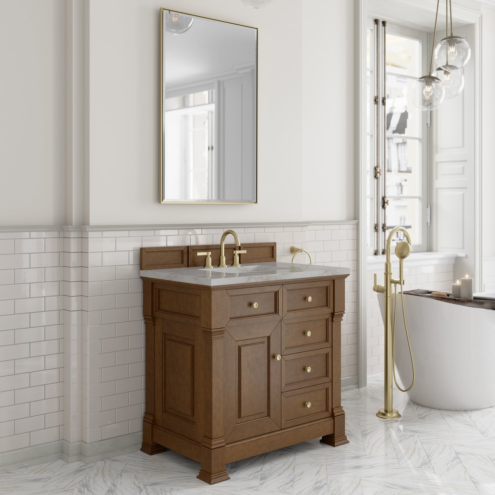 James Martin - Brookfield 36" Single Vanity, Honey Oak w/ 3 CM Victorian Silver Silestone Top - 547-V36-HNO-3VSL view 4