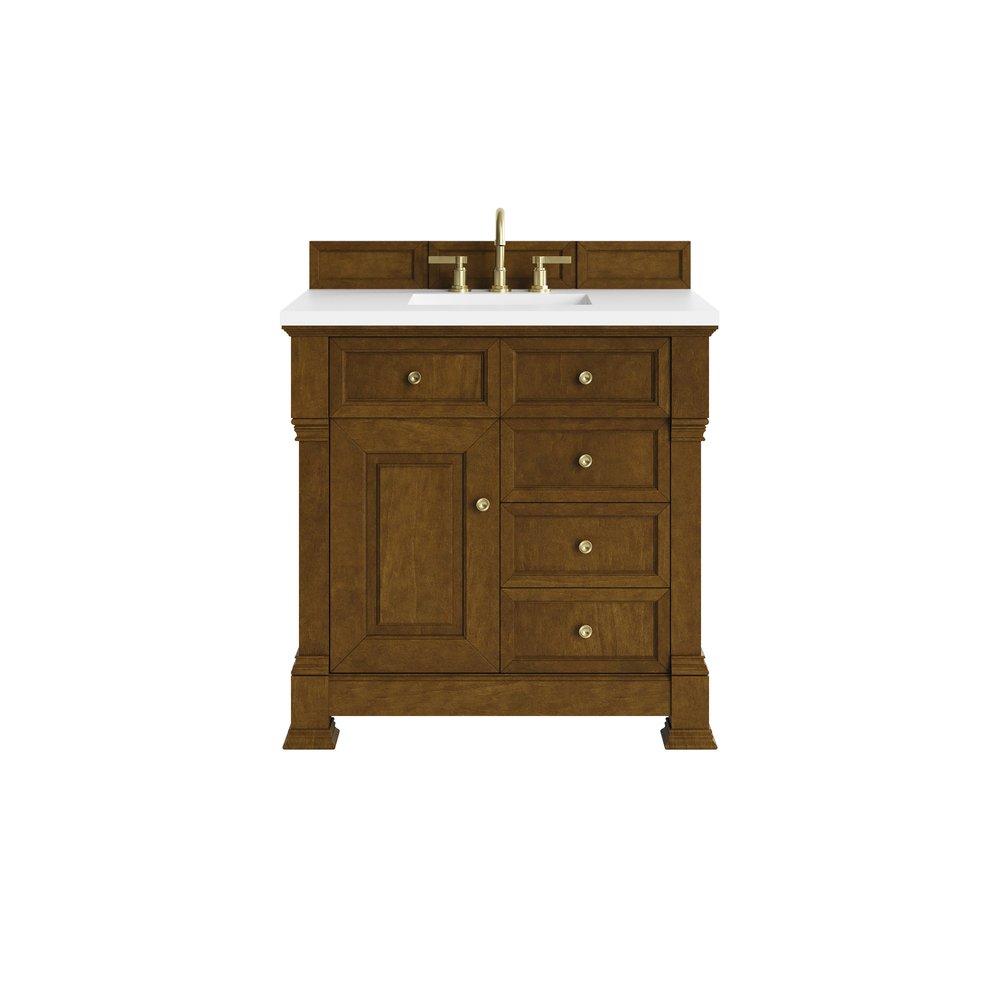 James Martin - Brookfield 36" Single Vanity, Honey Oak, w/ 3 CM White Zeus Silestone Top - 547-V36-HNO-3WZ view 1