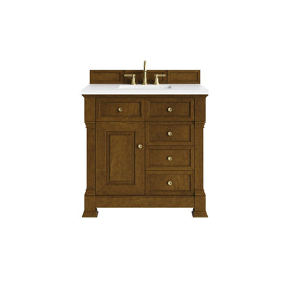 James Martin - Brookfield 36" Single Vanity, Honey Oak, w/ 3 CM White Zeus Silestone Top - 547-V36-HNO-3WZ view 1