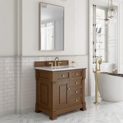 James Martin - Brookfield 36" Single Vanity, Honey Oak, w/ 3 CM White Zeus Silestone Top - 547-V36-HNO-3WZ view 4