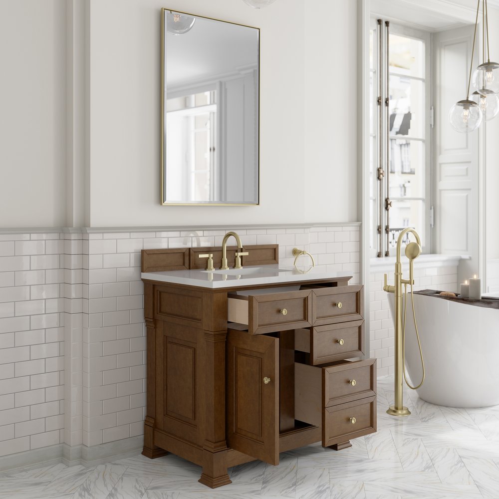 James Martin - Brookfield 36" Single Vanity, Honey Oak, w/ 3 CM White Zeus Silestone Top - 547-V36-HNO-3WZ view 5