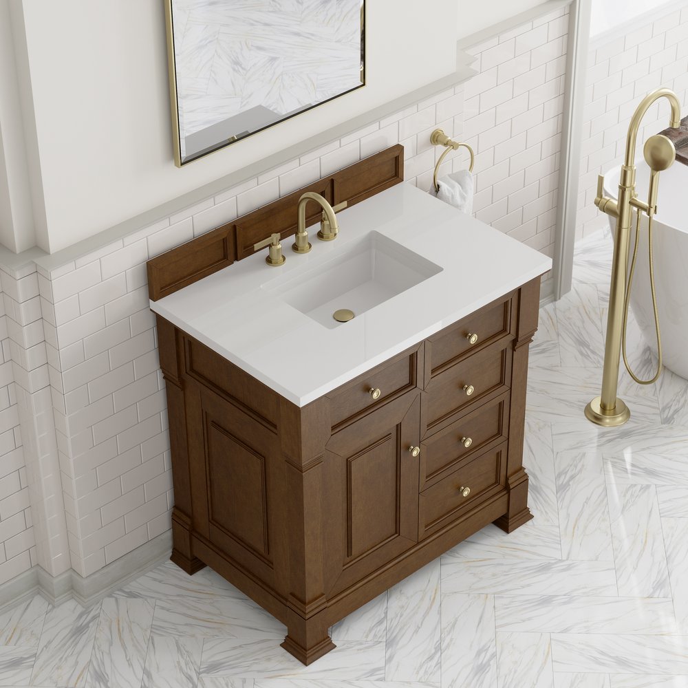 James Martin - Brookfield 36" Single Vanity, Honey Oak, w/ 3 CM White Zeus Silestone Top - 547-V36-HNO-3WZ view 7