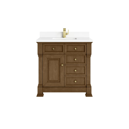 James Martin - Brookfield 36" Single Vanity, Honey Oak w/ Single Hole 3 CM White Zeus Silestone Top & Backsplash - 547-V36-HNO-1WZ view 1