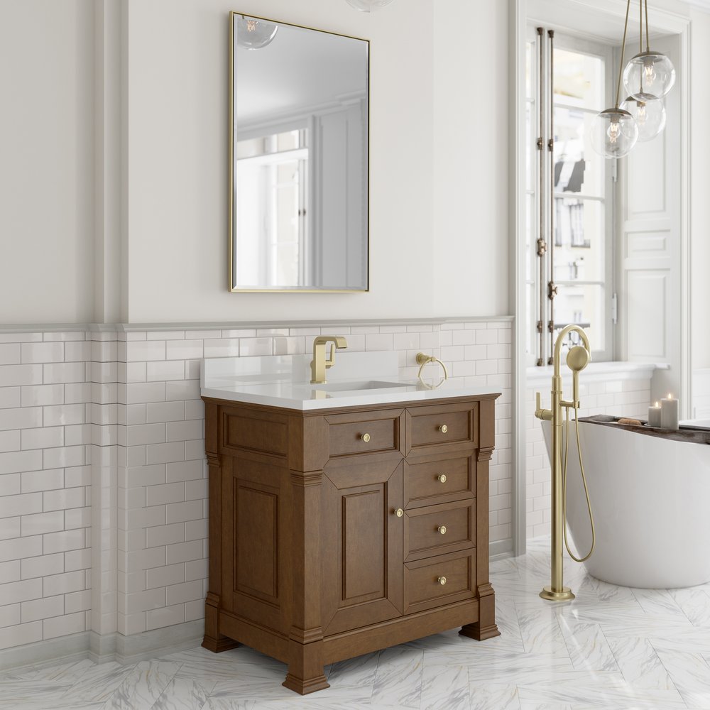 James Martin - Brookfield 36" Single Vanity, Honey Oak w/ Single Hole 3 CM White Zeus Silestone Top & Backsplash - 547-V36-HNO-1WZ view 4