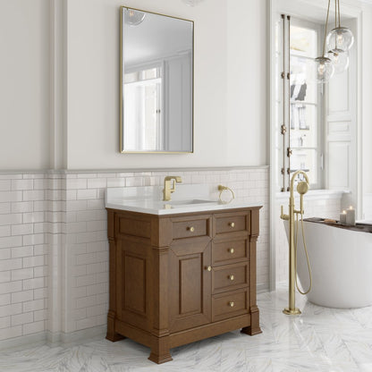 James Martin - Brookfield 36" Single Vanity, Honey Oak w/ Single Hole 3 CM White Zeus Silestone Top & Backsplash - 547-V36-HNO-1WZ view 4