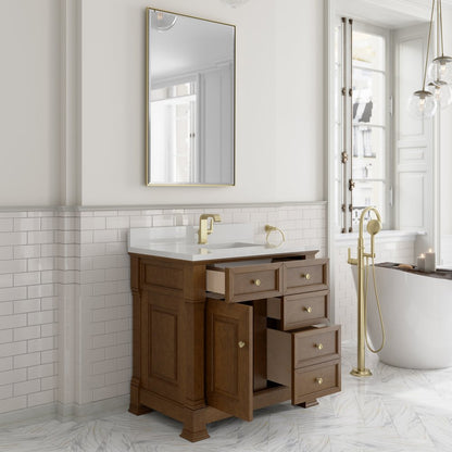 James Martin - Brookfield 36" Single Vanity, Honey Oak w/ Single Hole 3 CM White Zeus Silestone Top & Backsplash - 547-V36-HNO-1WZ view 5