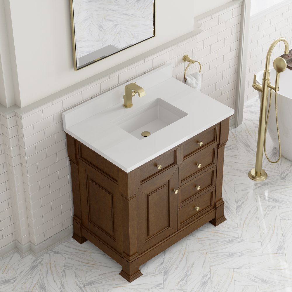 James Martin - Brookfield 36" Single Vanity, Honey Oak w/ Single Hole 3 CM White Zeus Silestone Top & Backsplash - 547-V36-HNO-1WZ view 7
