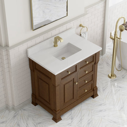 James Martin - Brookfield 36" Single Vanity, Honey Oak w/ Single Hole 3 CM White Zeus Silestone Top & Backsplash - 547-V36-HNO-1WZ view 7