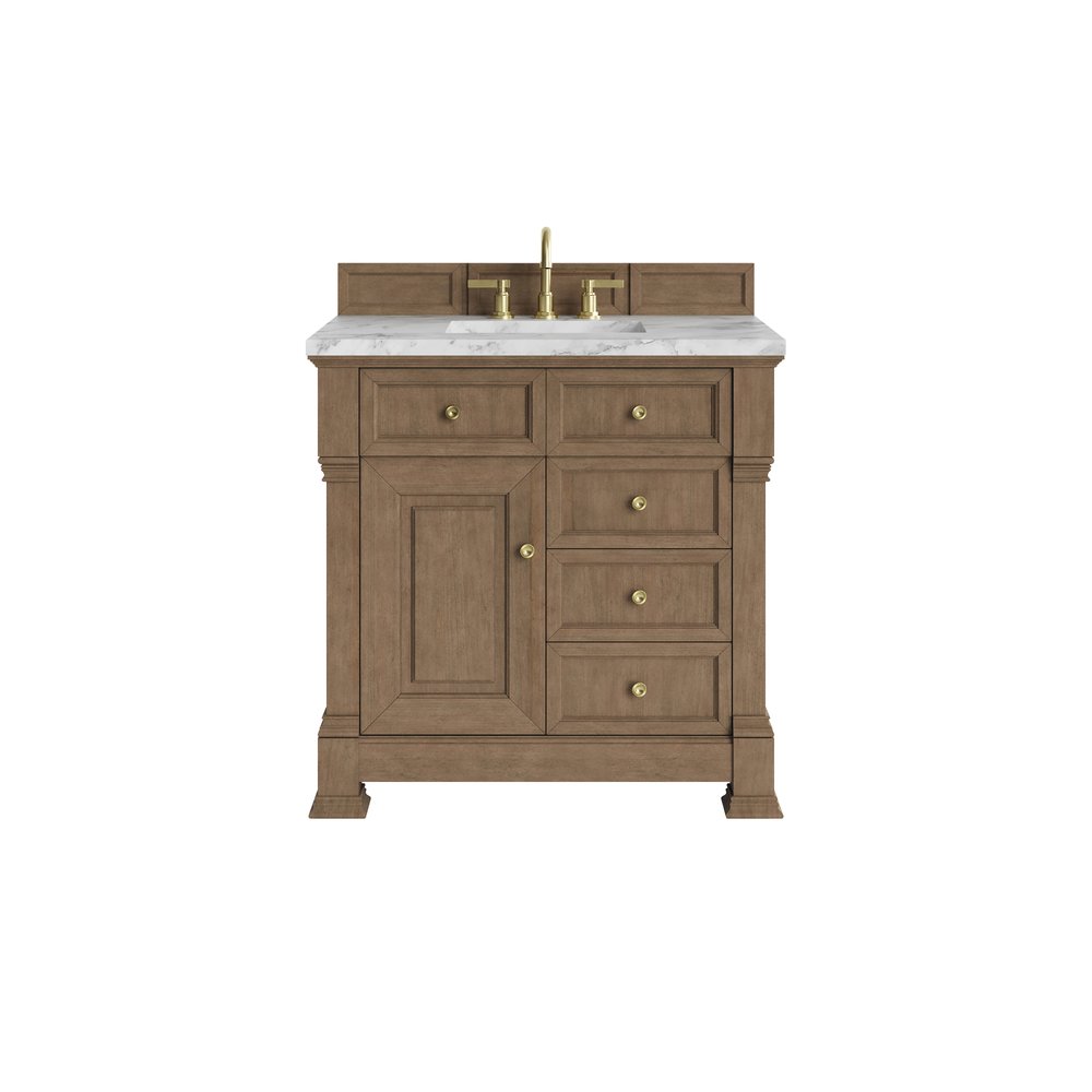 James Martin - Brookfield 36" Single Vanity, Pecan w/3 CM Carrara White Marble Top - 547-V36-PCN-3CAR view 1