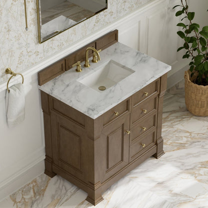 James Martin - Brookfield 36" Single Vanity, Pecan w/3 CM Carrara White Marble Top - 547-V36-PCN-3CAR view 7
