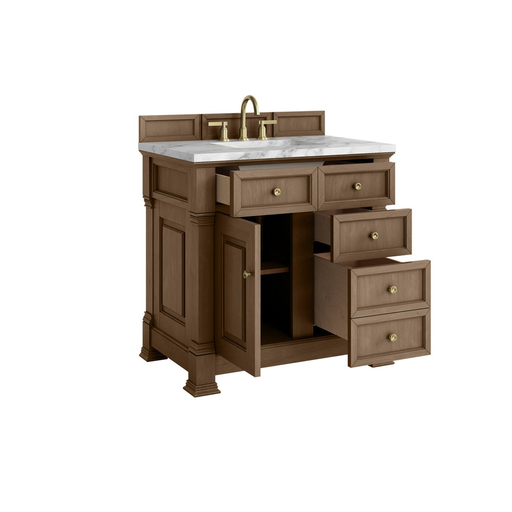 James Martin - Brookfield 36" Single Vanity, Pecan w/3 CM Carrara White Marble Top - 547-V36-PCN-3CAR view 8