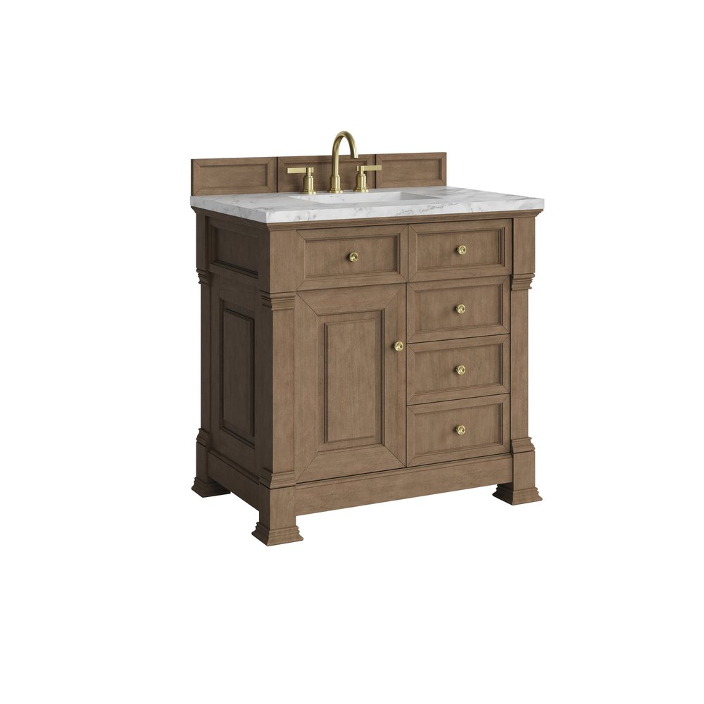 James Martin - Brookfield 36" Single Vanity, Pecan w/3 CM Carrara White Marble Top - 547-V36-PCN-3CAR view 10