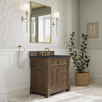 James Martin - Brookfield 36" Single Vanity, Pecan w/3 CM Charcoal Soapstone Silestone Top - 547-V36-PCN-3CSP view 4
