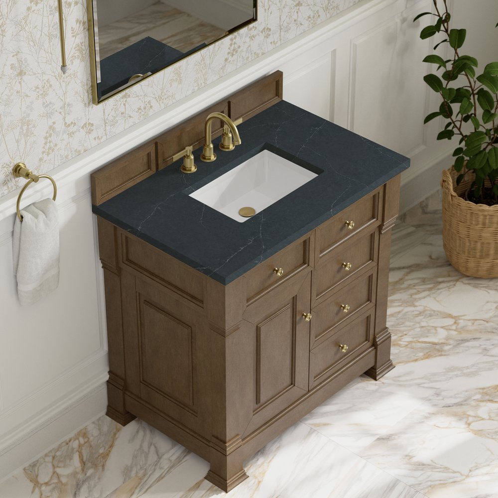 James Martin - Brookfield 36" Single Vanity, Pecan w/3 CM Charcoal Soapstone Silestone Top - 547-V36-PCN-3CSP view 7