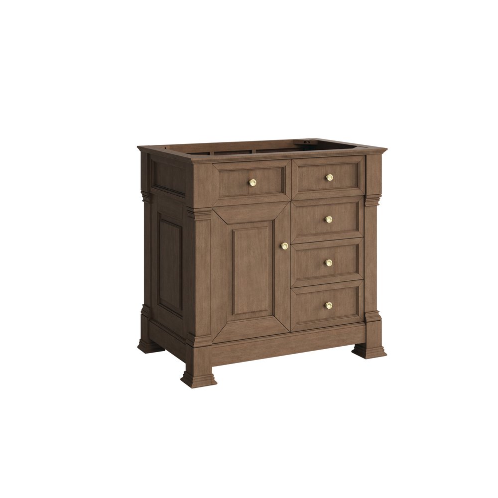James Martin - Brookfield 36" Single Vanity, Pecan w/3 CM Eternal Jasmine Pearl Silestone Top - 547-V36-PCN-3EJP view 2