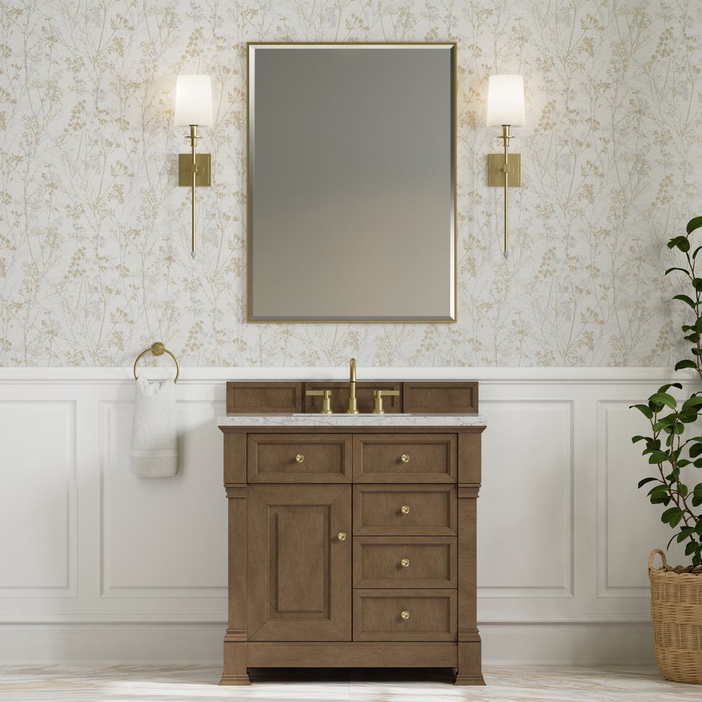 James Martin - Brookfield 36" Single Vanity, Pecan w/3 CM Eternal Jasmine Pearl Silestone Top - 547-V36-PCN-3EJP view 3