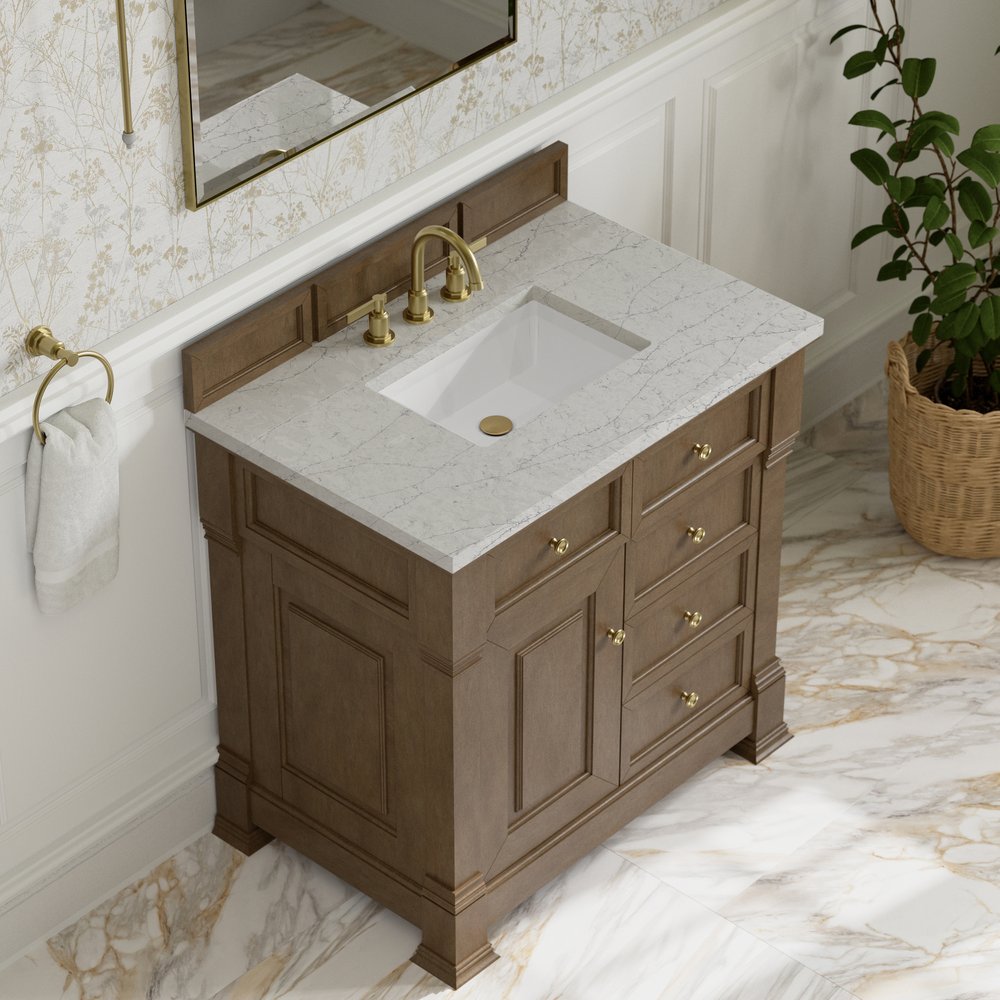 James Martin - Brookfield 36" Single Vanity, Pecan w/3 CM Eternal Jasmine Pearl Silestone Top - 547-V36-PCN-3EJP view 7