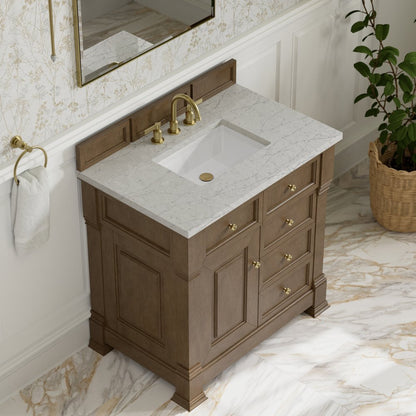James Martin - Brookfield 36" Single Vanity, Pecan w/3 CM Eternal Jasmine Pearl Silestone Top - 547-V36-PCN-3EJP view 7