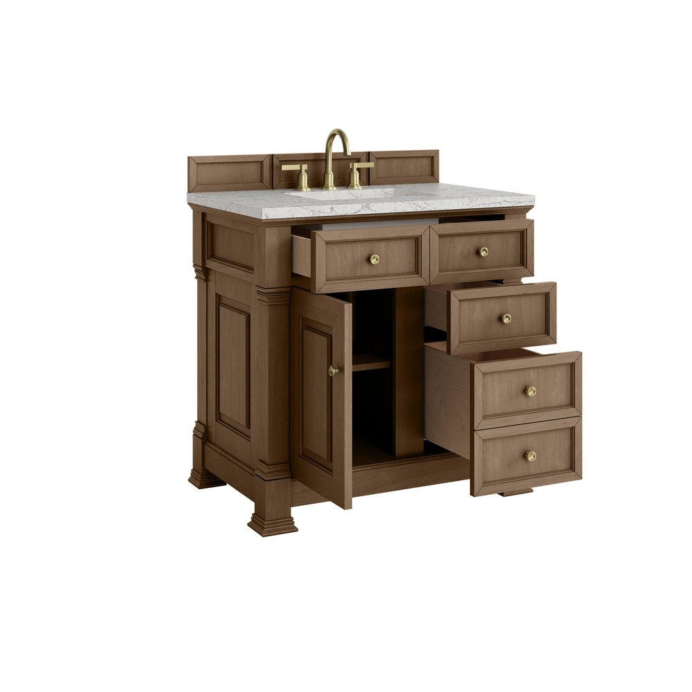 James Martin - Brookfield 36" Single Vanity, Pecan w/3 CM Eternal Jasmine Pearl Silestone Top - 547-V36-PCN-3EJP view 8