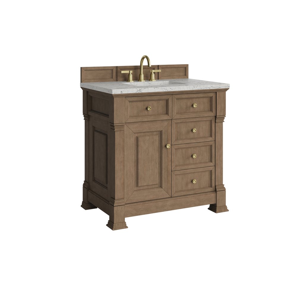 James Martin - Brookfield 36" Single Vanity, Pecan w/3 CM Eternal Jasmine Pearl Silestone Top - 547-V36-PCN-3EJP view 10