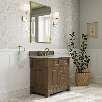 James Martin - Brookfield 36" Single Vanity, Pecan w/ 3 CM Ethereal Noctis Silestone Top - 547-V36-PCN-3ENC view 4