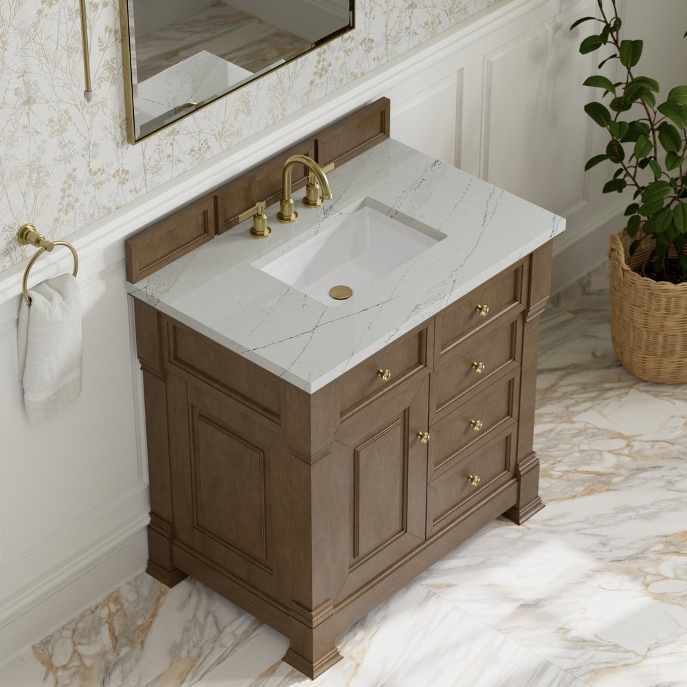 James Martin - Brookfield 36" Single Vanity, Pecan w/ 3 CM Ethereal Noctis Silestone Top - 547-V36-PCN-3ENC view 7
