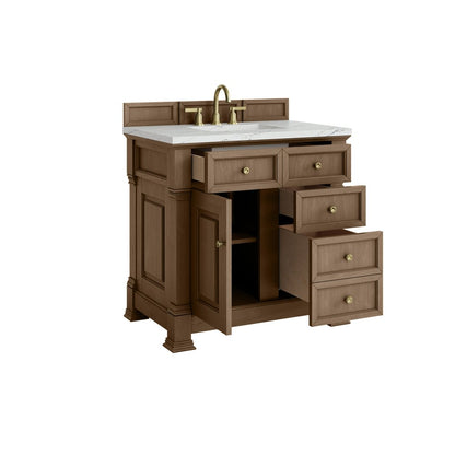 James Martin - Brookfield 36" Single Vanity, Pecan w/ 3 CM Ethereal Noctis Silestone Top - 547-V36-PCN-3ENC view 8