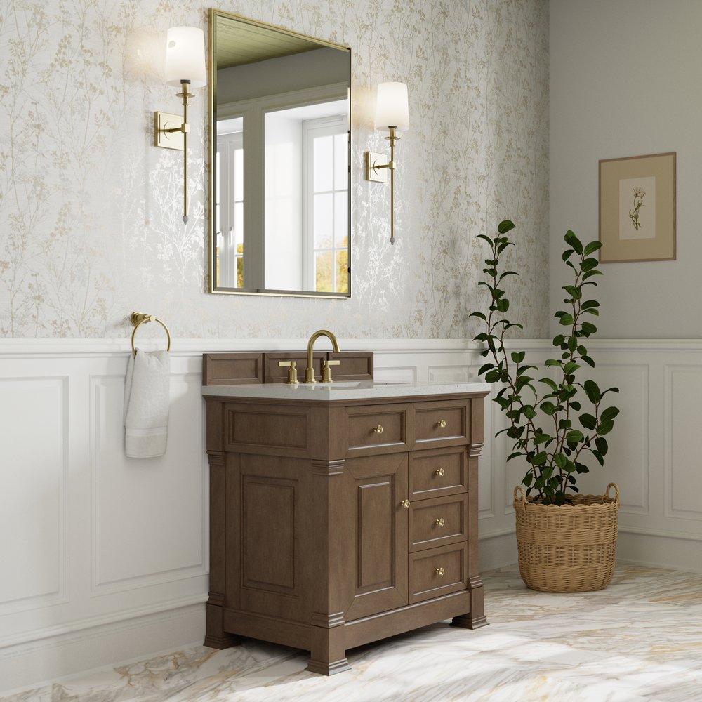 James Martin - Brookfield 36" Single Vanity, Pecan w/ 3 CM Lime Delight Silestone Top - 547-V36-PCN-3LDL view 4