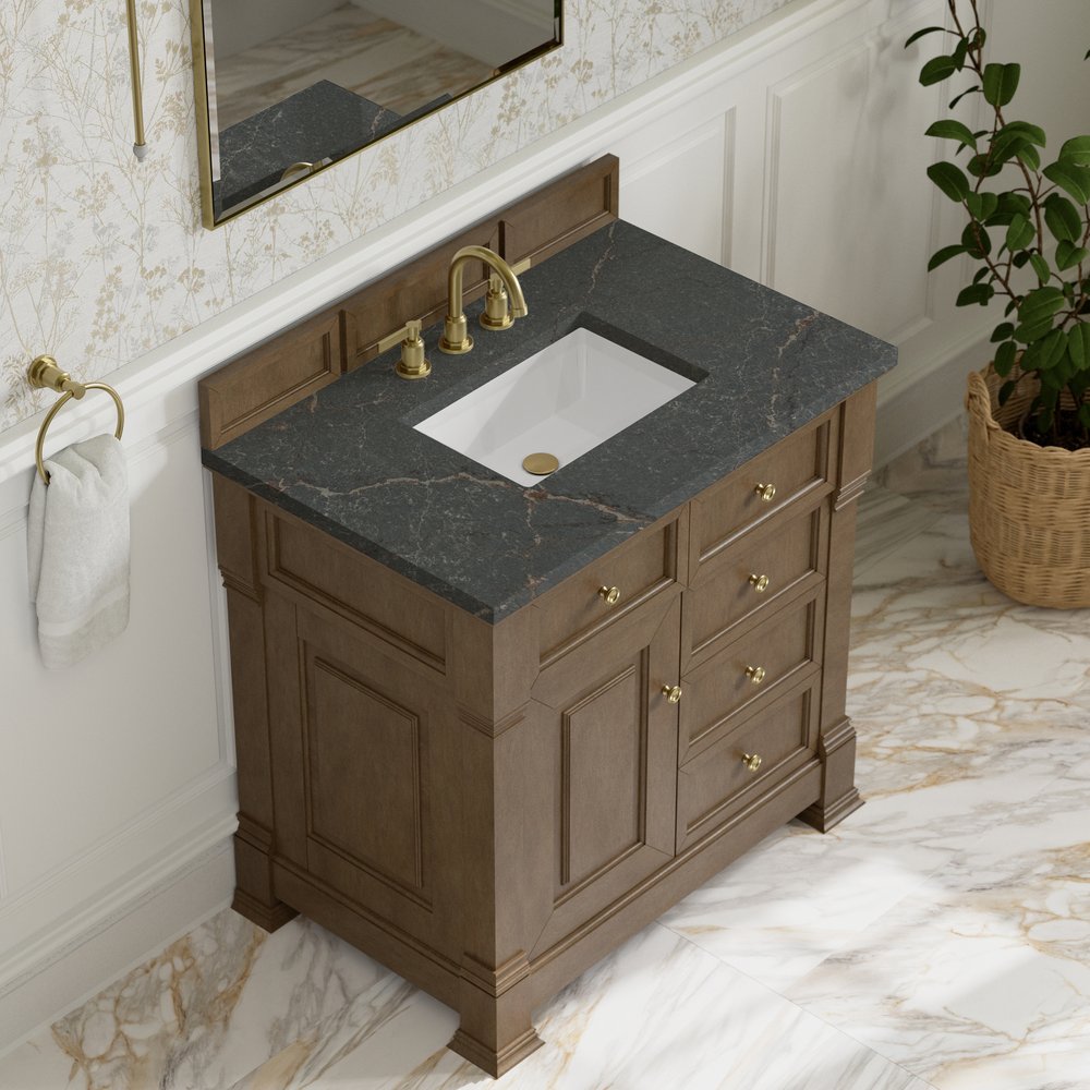 James Martin - Brookfield 36" Single Vanity, Pecan w/ 3 CM Parisien Bleu Silestone  Top - 547-V36-PCN-3PBL view 7