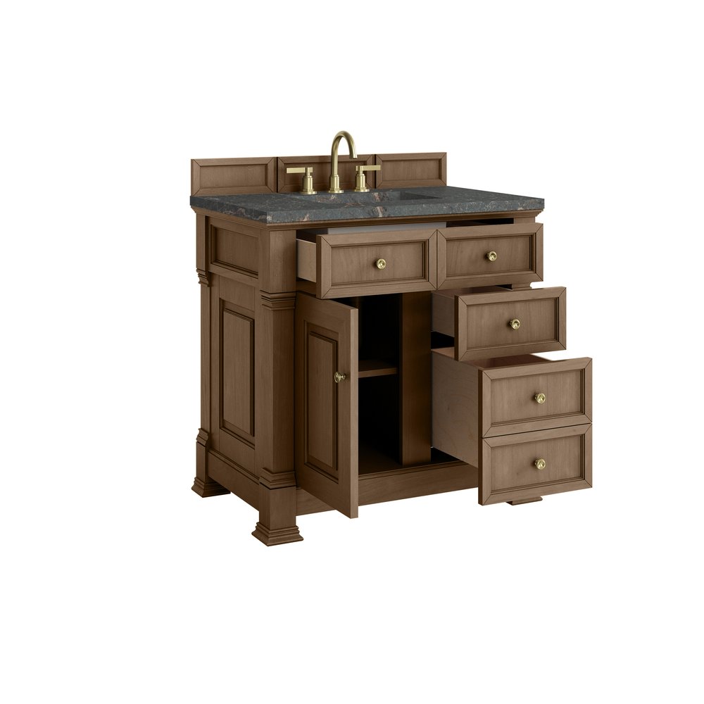 James Martin - Brookfield 36" Single Vanity, Pecan w/ 3 CM Parisien Bleu Silestone  Top - 547-V36-PCN-3PBL view 8