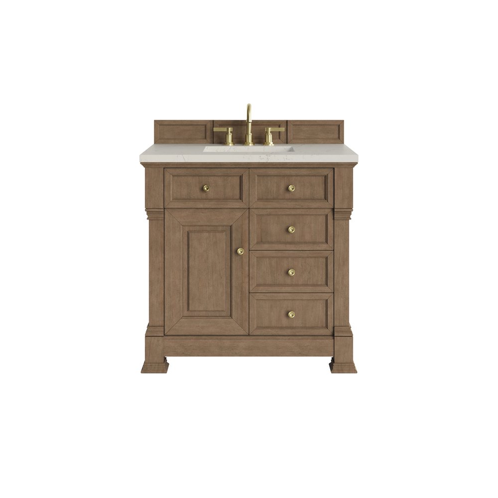 James Martin - Brookfield 36" Single Vanity, Pecan, w/ 3 CM Siberian Silestone Top - 547-V36-PCN-3SFR view 1