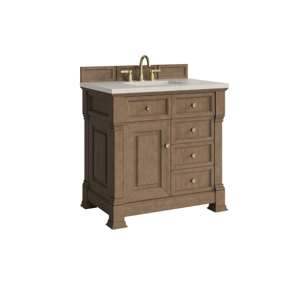 James Martin - Brookfield 36" Single Vanity, Pecan, w/ 3 CM Siberian Silestone Top - 547-V36-PCN-3SFR view 9