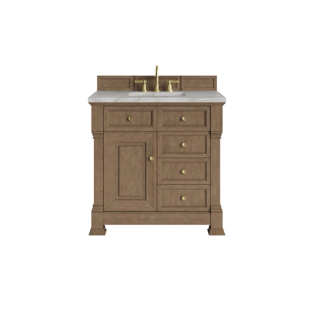 James Martin - Brookfield 36" Single Vanity, Pecan w/ 3 CM Victorian Silver Silestone  Top - 547-V36-PCN-3VSL view 1