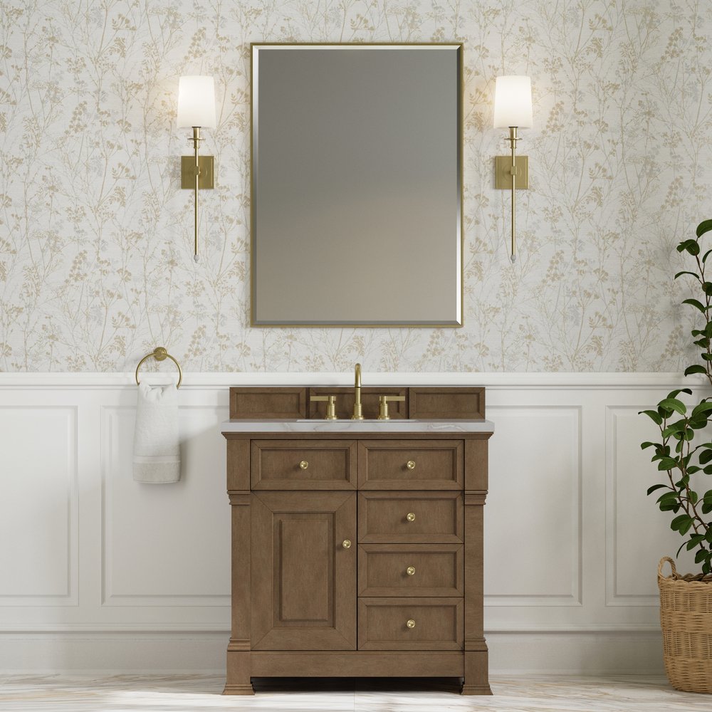 James Martin - Brookfield 36" Single Vanity, Pecan w/ 3 CM Victorian Silver Silestone  Top - 547-V36-PCN-3VSL view 3