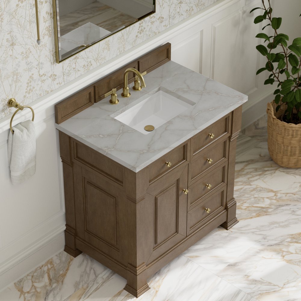 James Martin - Brookfield 36" Single Vanity, Pecan w/ 3 CM Victorian Silver Silestone  Top - 547-V36-PCN-3VSL view 7