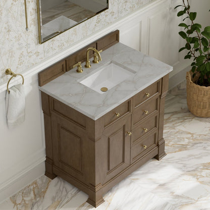 James Martin - Brookfield 36" Single Vanity, Pecan w/ 3 CM Victorian Silver Silestone  Top - 547-V36-PCN-3VSL view 7