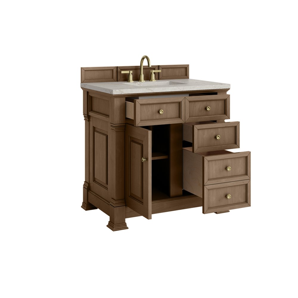 James Martin - Brookfield 36" Single Vanity, Pecan w/ 3 CM Victorian Silver Silestone  Top - 547-V36-PCN-3VSL view 8