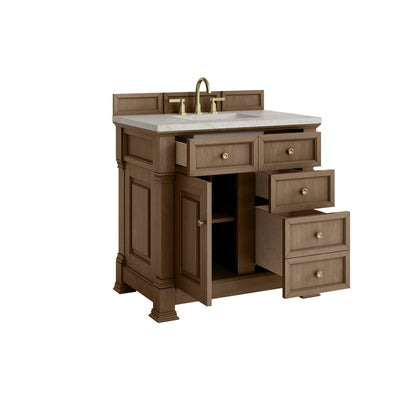 James Martin - Brookfield 36" Single Vanity, Pecan w/ 3 CM Victorian Silver Silestone  Top - 547-V36-PCN-3VSL view 8