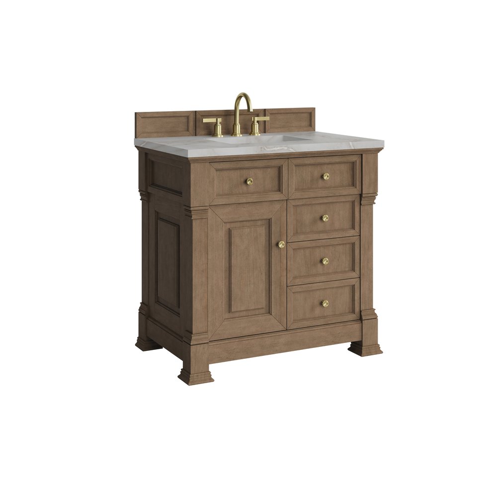 James Martin - Brookfield 36" Single Vanity, Pecan w/ 3 CM Victorian Silver Silestone  Top - 547-V36-PCN-3VSL view 10