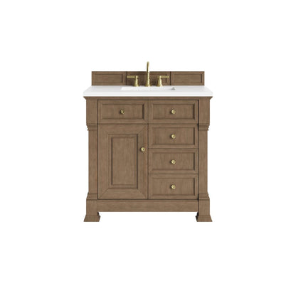 James Martin - Brookfield 36" Single Vanity, Pecan, w/ 3 CM White Zeus Silestone Top - 547-V36-PCN-3WZ view 1