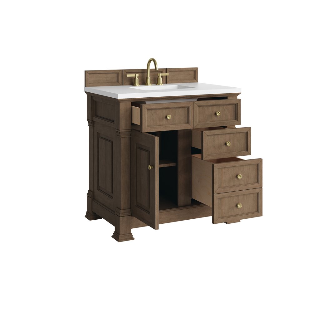 James Martin - Brookfield 36" Single Vanity, Pecan, w/ 3 CM White Zeus Silestone Top - 547-V36-PCN-3WZ view 8